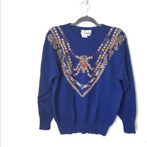 Vintage Embellished Blue Sweater
